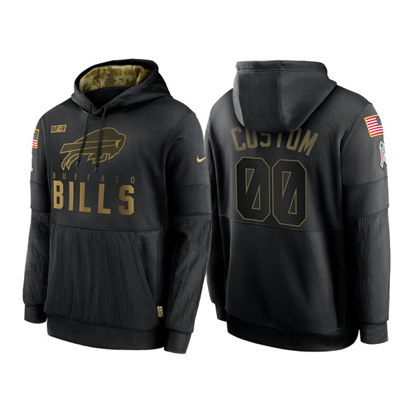 Men's Buffalo Bills Black 2020 Customize Salute to Service Sideline Therma Pullover Hoodie